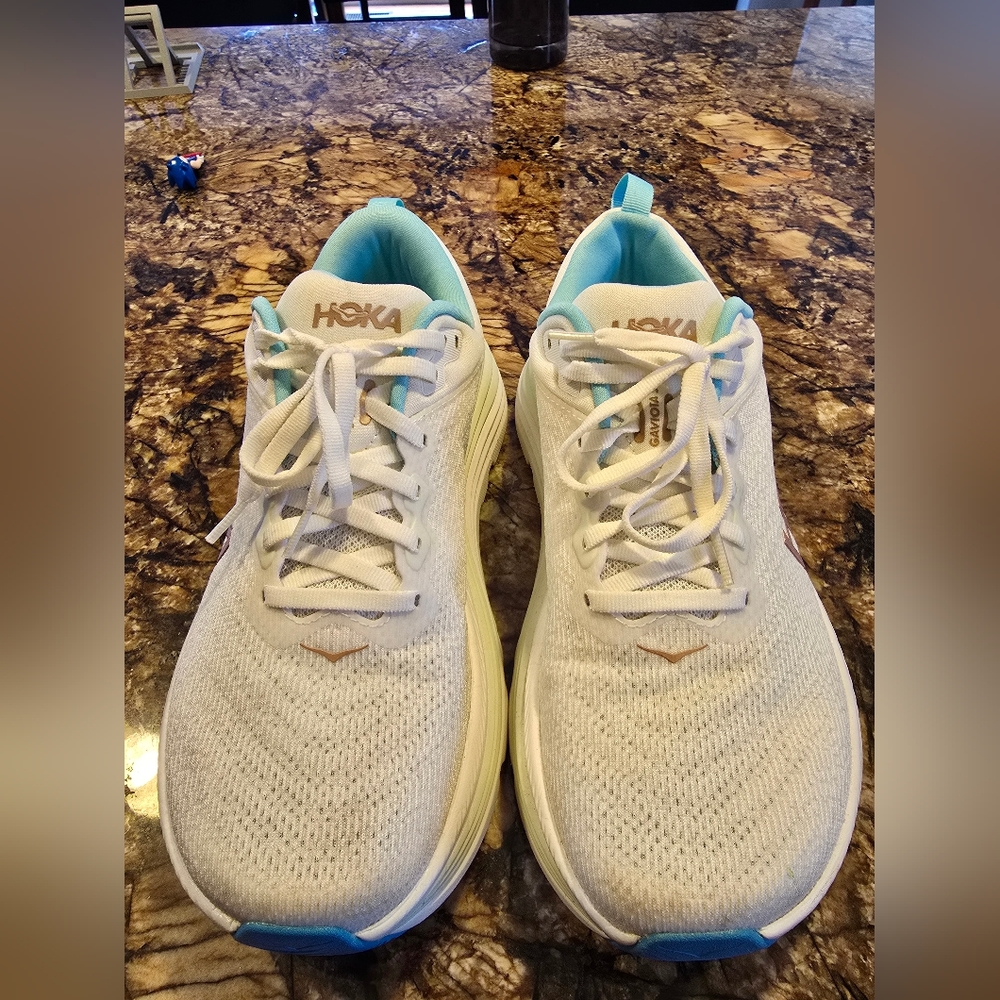 Hoka Women's Cream and Blue Athletic Shoes